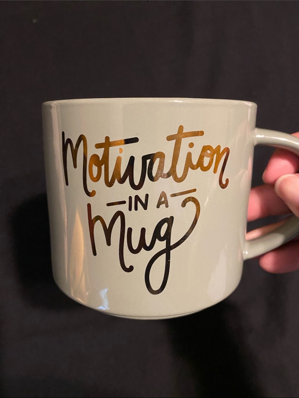 Threshold Beige Ceramic Mug with Gold Script "Motivation in a Mug"